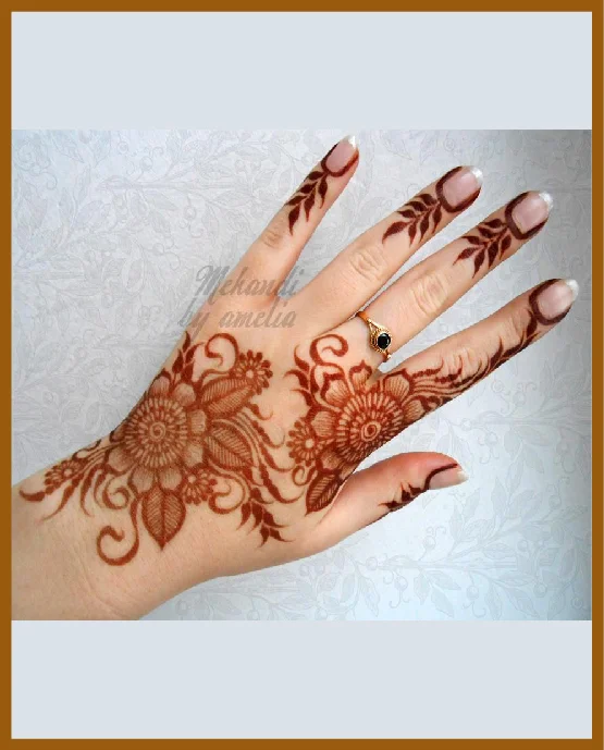 Simple Back Hand Mehndi With Flower Net Wrap